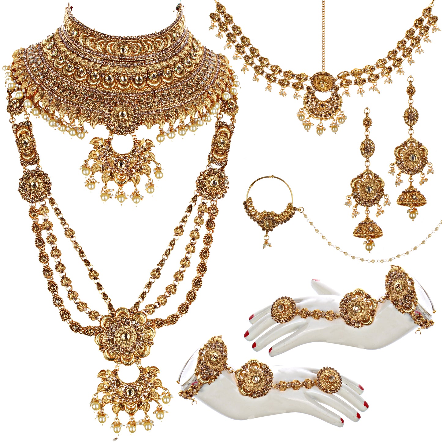 Traditional Gold Plated Stone Bridal Set