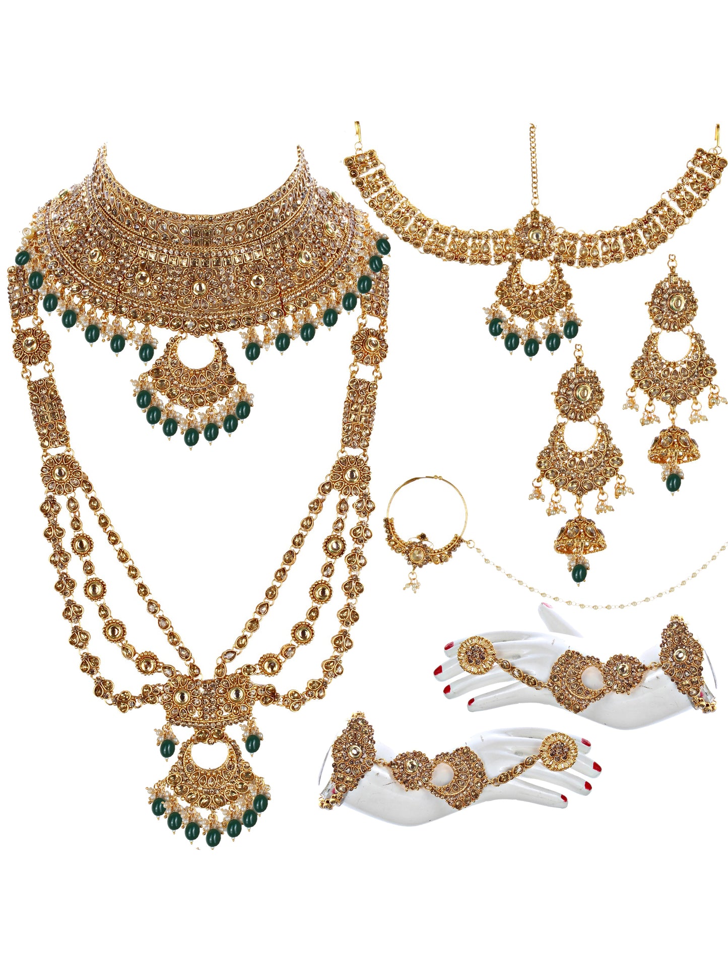 Traditional Stone Bridal Set 9 Pcs. For Girls & Women