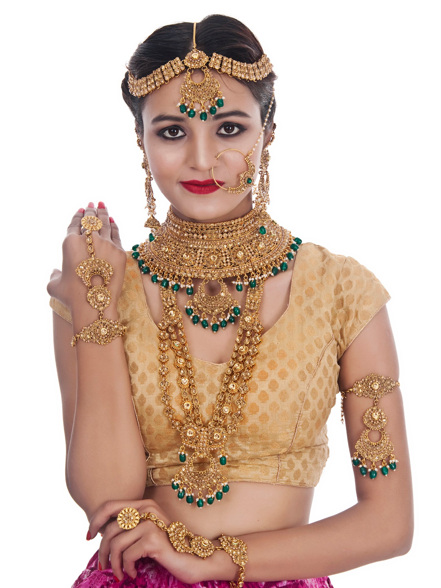 Traditional Stone Bridal Set 9 Pcs. For Girls & Women