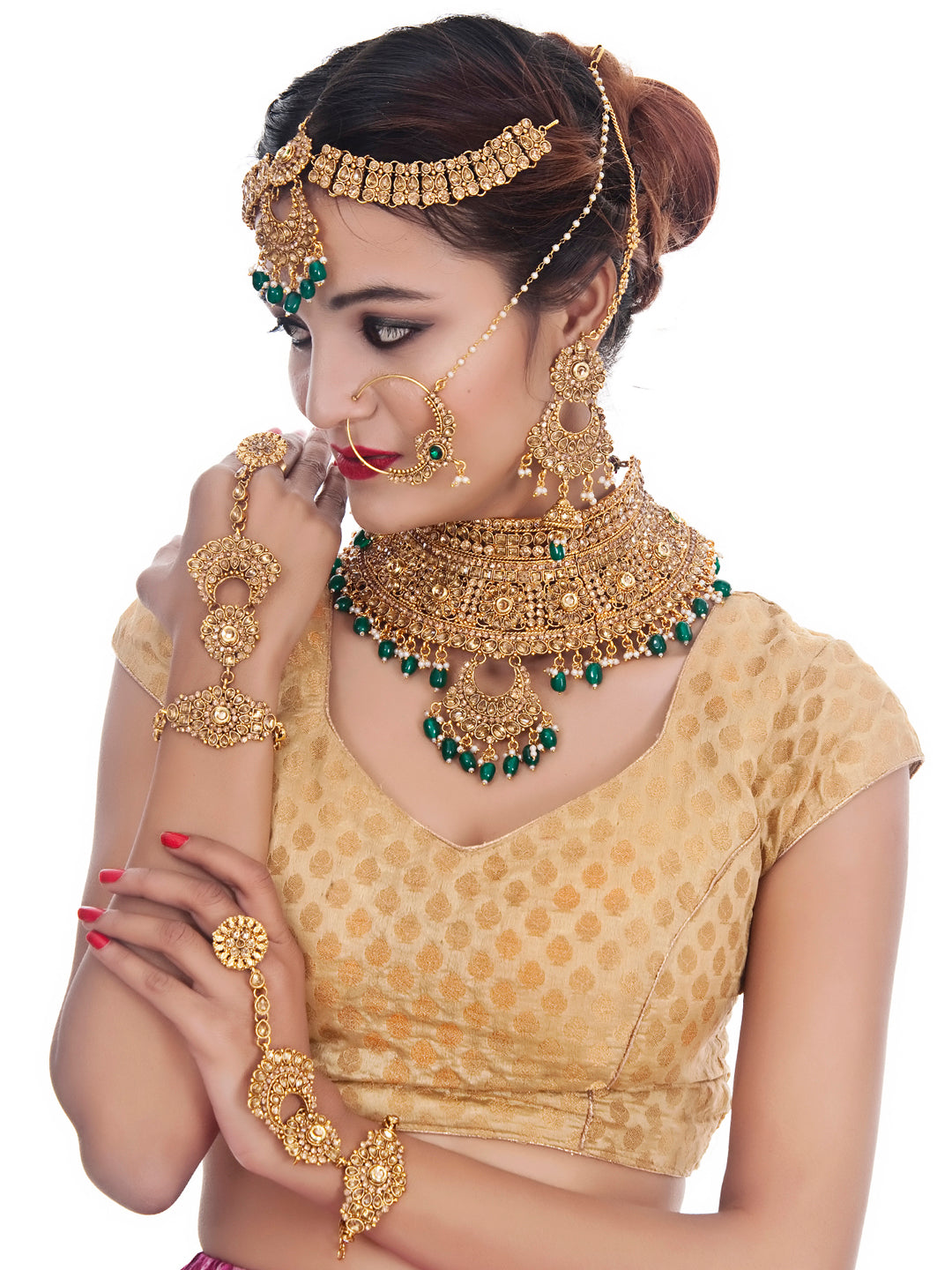 Traditional Stone Bridal Set 7 Pcs. For Girls & Women