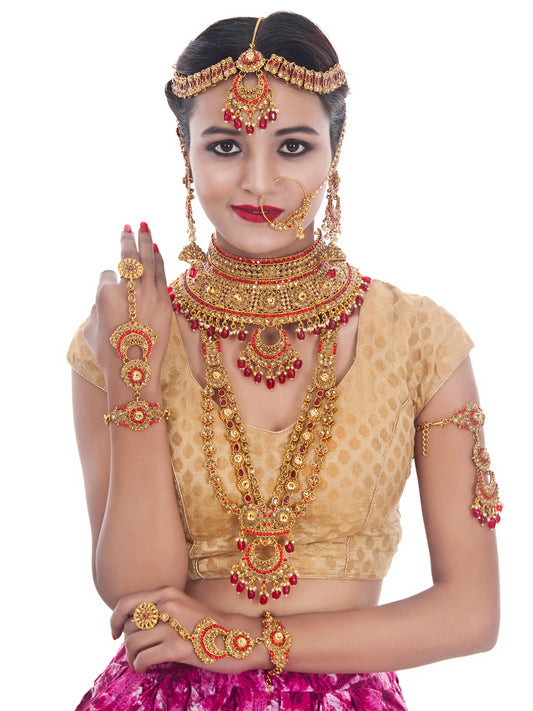 Traditional Stone Bridal Set 9 Pcs. For Girls & Women