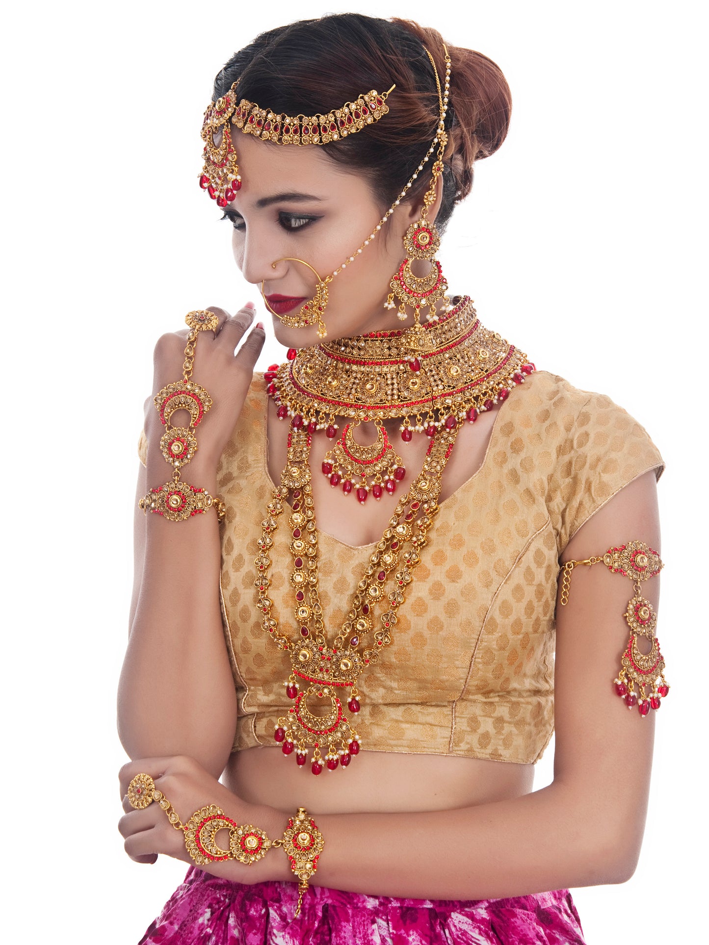 Traditional Stone Bridal Set 9 Pcs. For Girls & Women