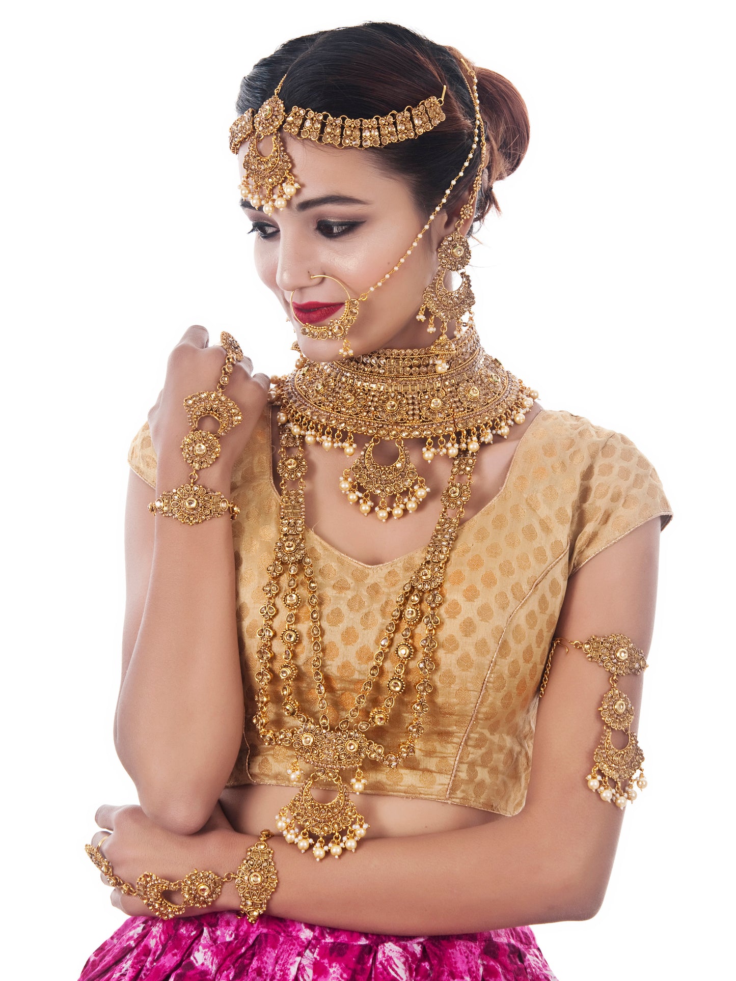 Traditional Stone Bridal Set 9 Pcs. For Girls & Women