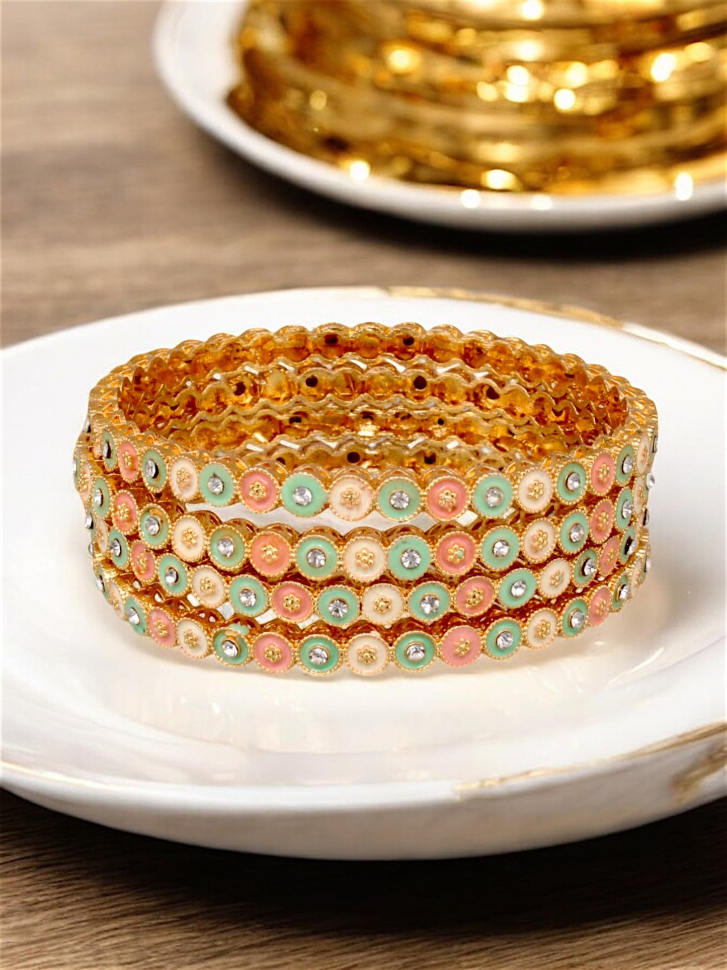 18k One Gram Gold Plated Traditional Designer Pack of 2 Bangle Set For Women