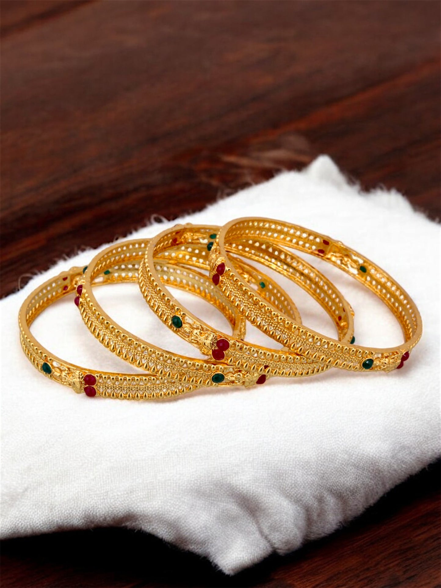 18k One Gram Gold Plated Traditional Temple Jewelry | Goddess Laxmi Design 2 Pair Bangles Bracelets & Kada Set for Women & Girls |