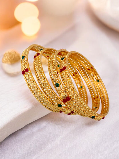 18k One Gram Gold Plated Traditional Temple Jewelry | Goddess Laxmi Design 2 Pair Bangles Bracelets & Kada Set for Women & Girls |