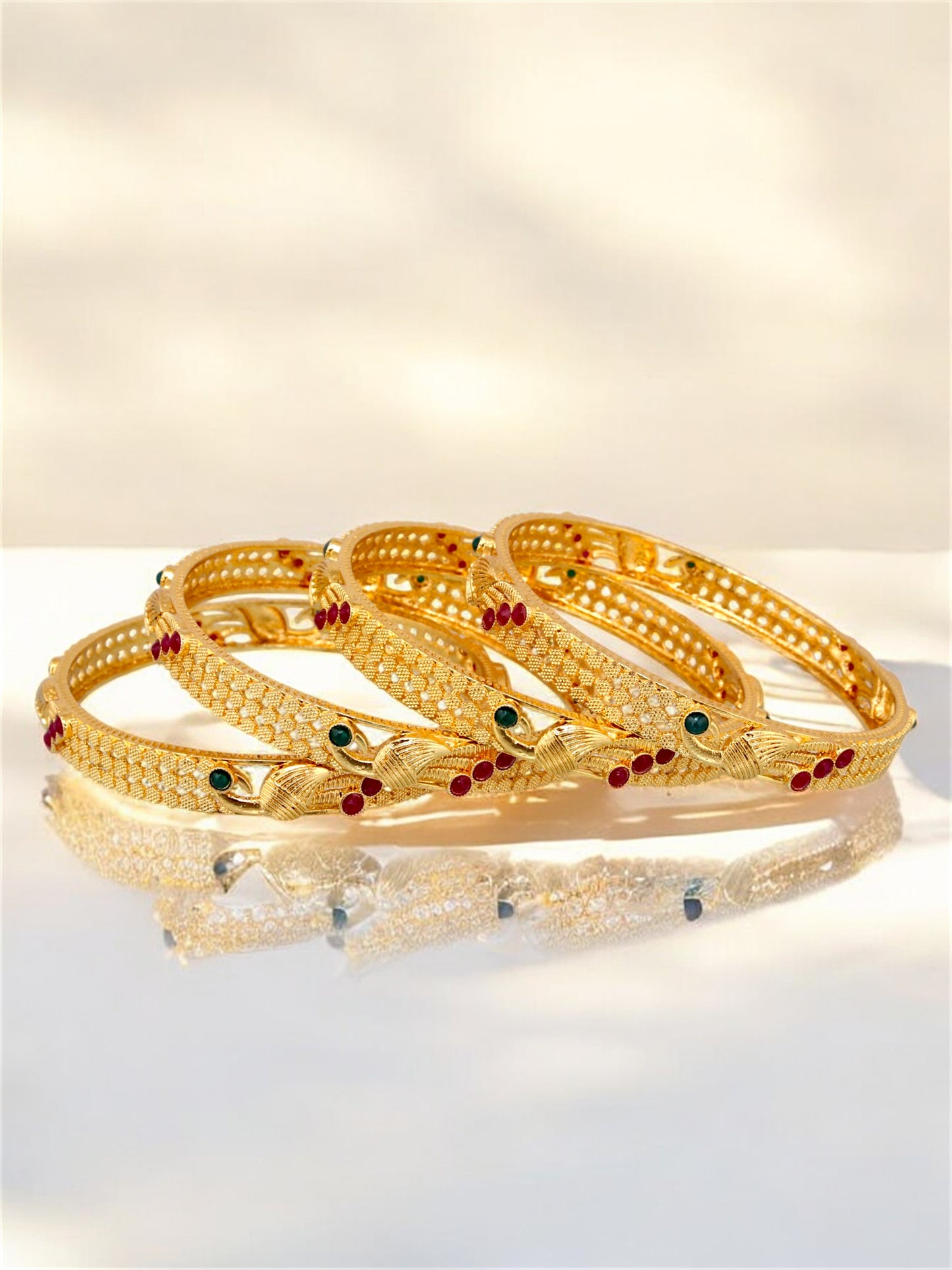 18k One Gram Gold Plated Traditional Designer Bangles|Peacock Design 2 Pair Bangle Bracelets & Kada Set for Women & Girls|