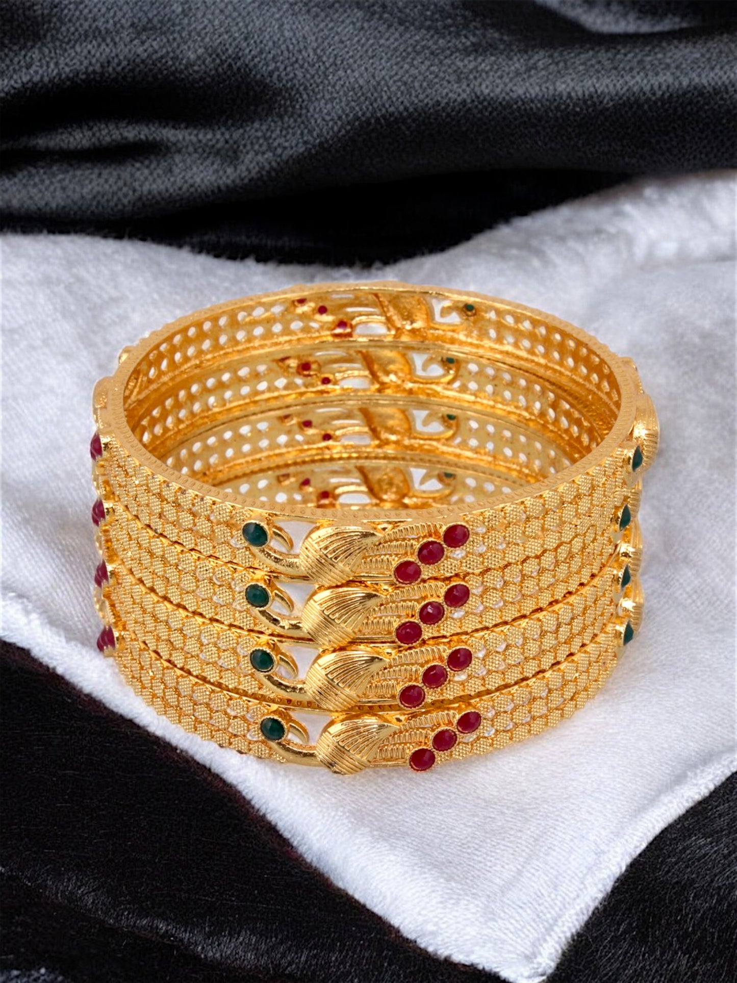 18k One Gram Gold Plated Traditional Designer Bangles|Peacock Design 2 Pair Bangle Bracelets & Kada Set for Women & Girls|