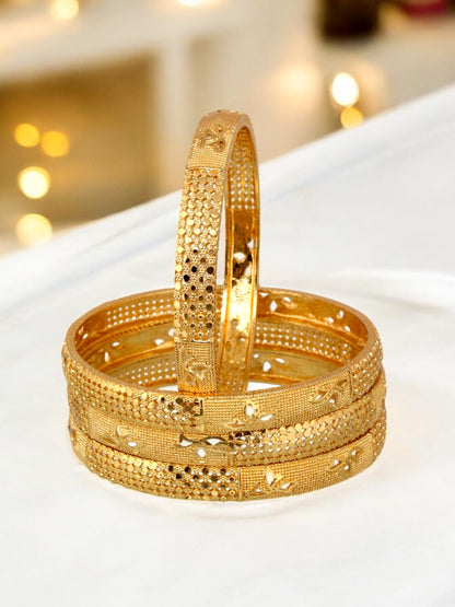 18k One Gram Gold Plated Traditional Designer Pack of 4 Bangle Set For Women