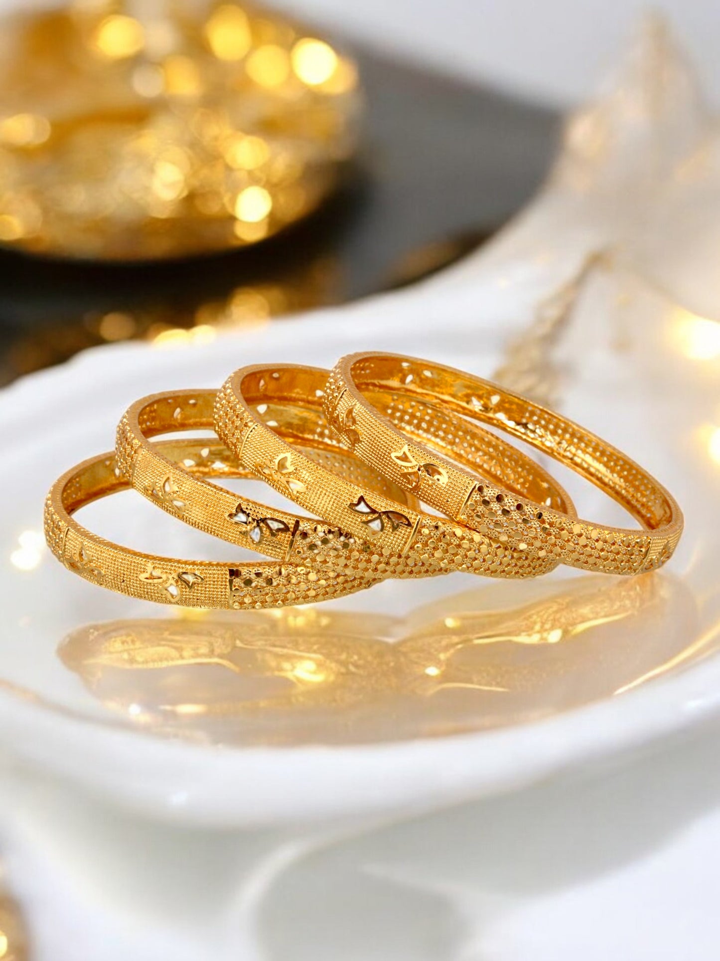 18k One Gram Gold Plated Traditional Designer Pack of 4 Bangle Set For Women