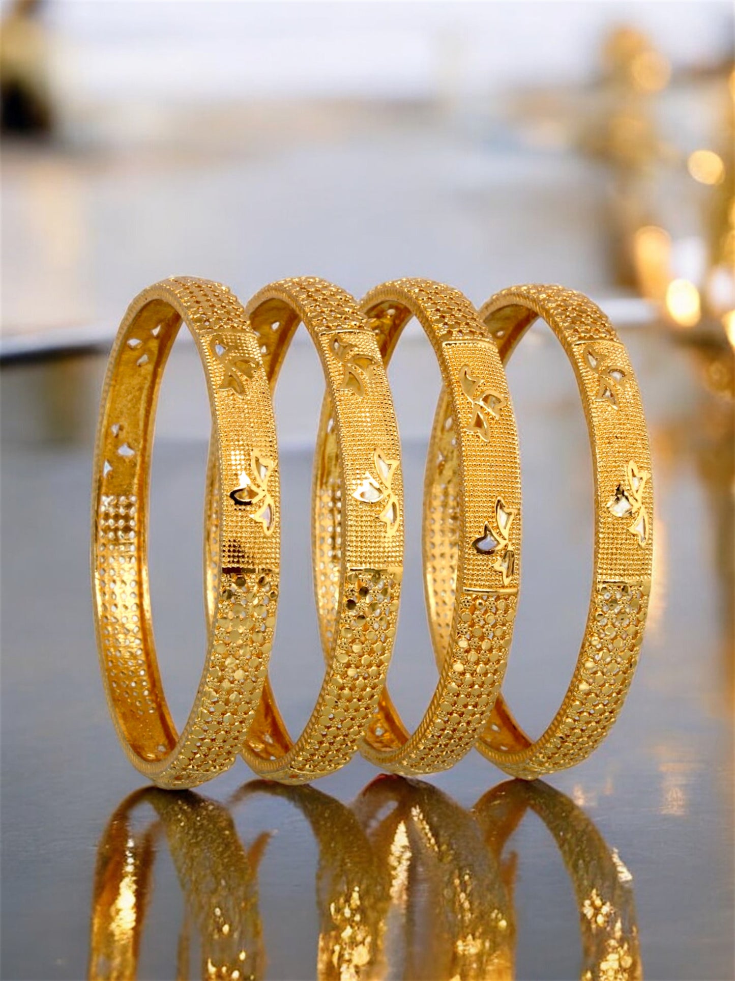 18k One Gram Gold Plated Traditional Designer Pack of 4 Bangle Set For Women