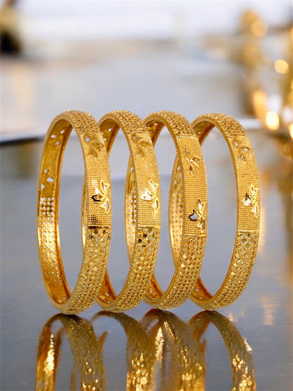 18k One Gram Gold Plated Traditional Designer Pack of 4 Bangle Set For Women