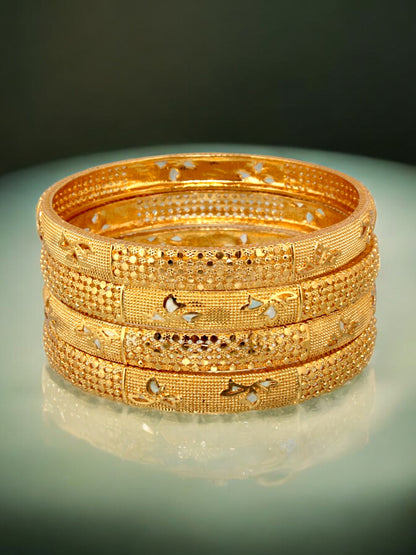 18k One Gram Gold Plated Traditional Designer Pack of 4 Bangle Set For Women