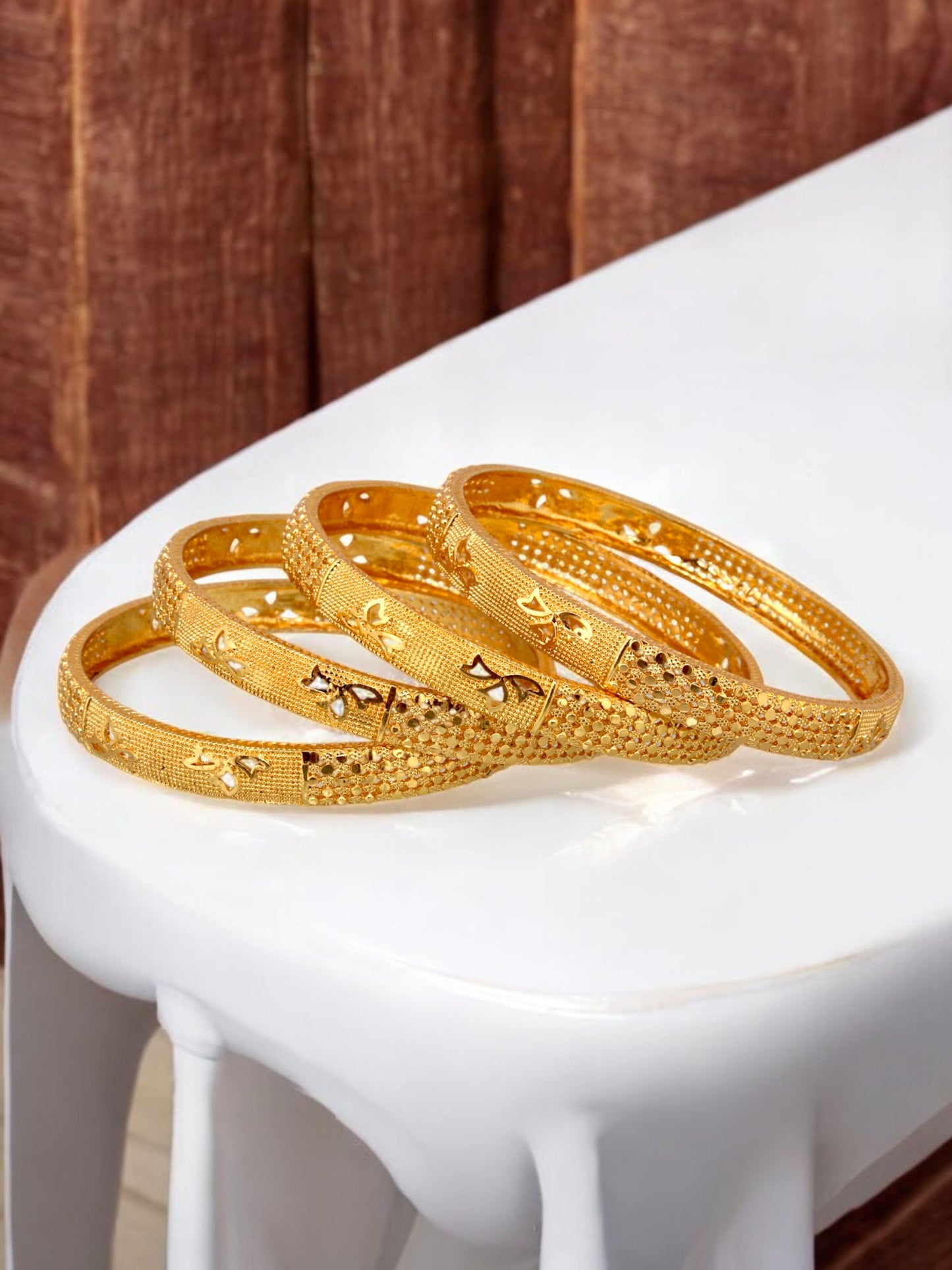 18k One Gram Gold Plated Traditional Designer Pack of 4 Bangle Set For Women