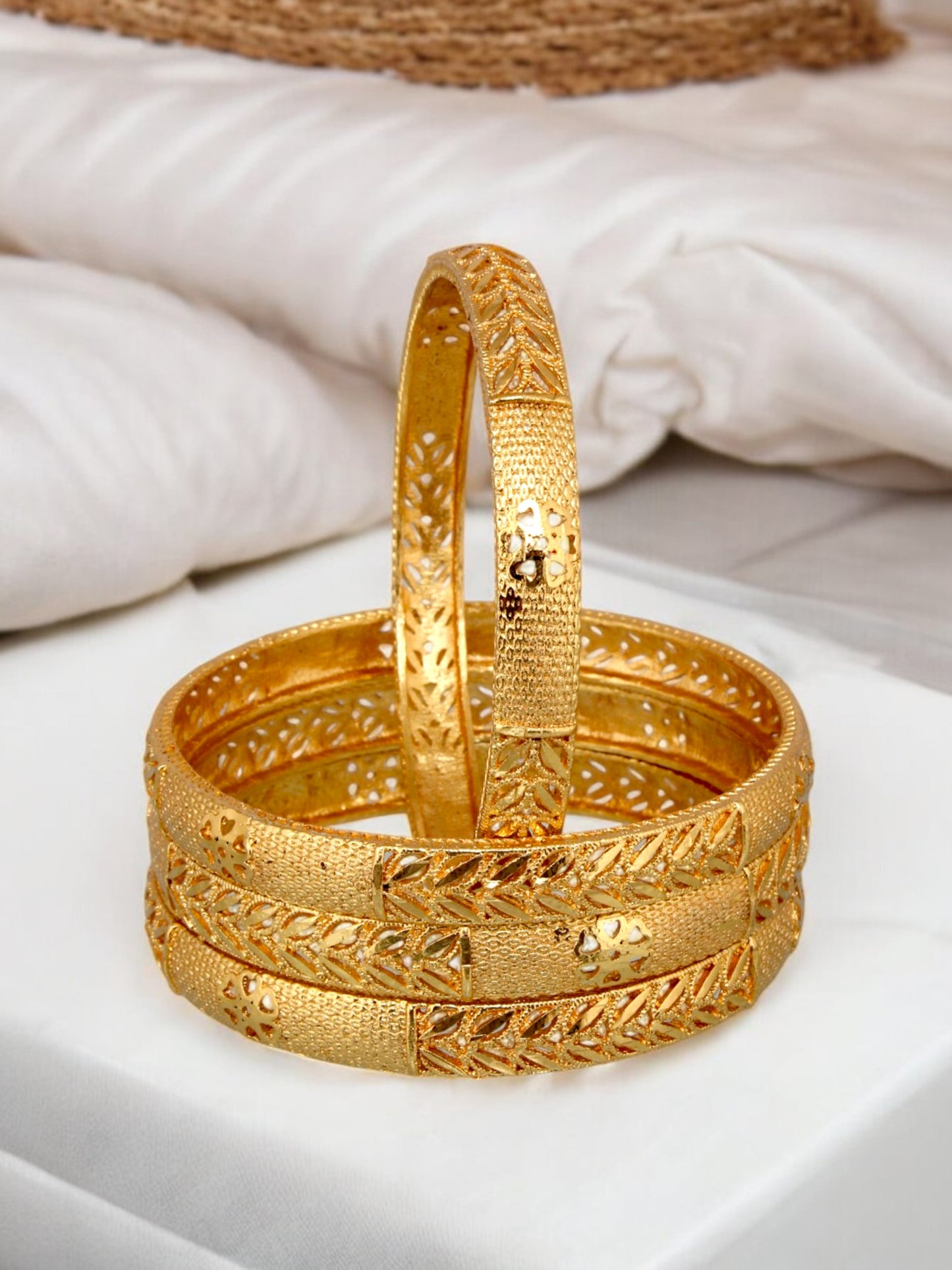 18k One Gram Gold Plated Traditional Designer Pack of 4 Bangle Set For Women