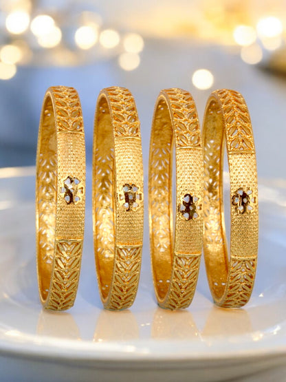 18k One Gram Gold Plated Traditional Designer Pack of 4 Bangle Set For Women