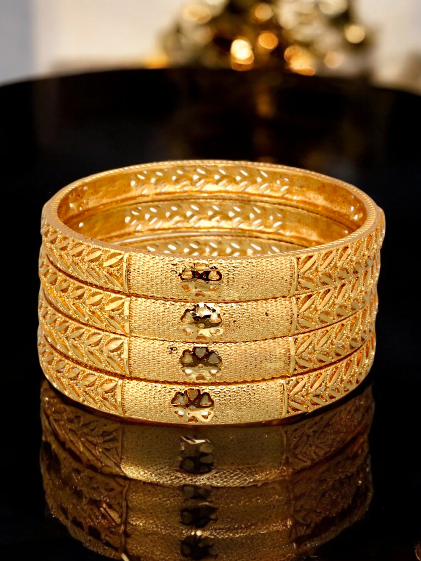 18k One Gram Gold Plated Traditional Designer Pack of 4 Bangle Set For Women