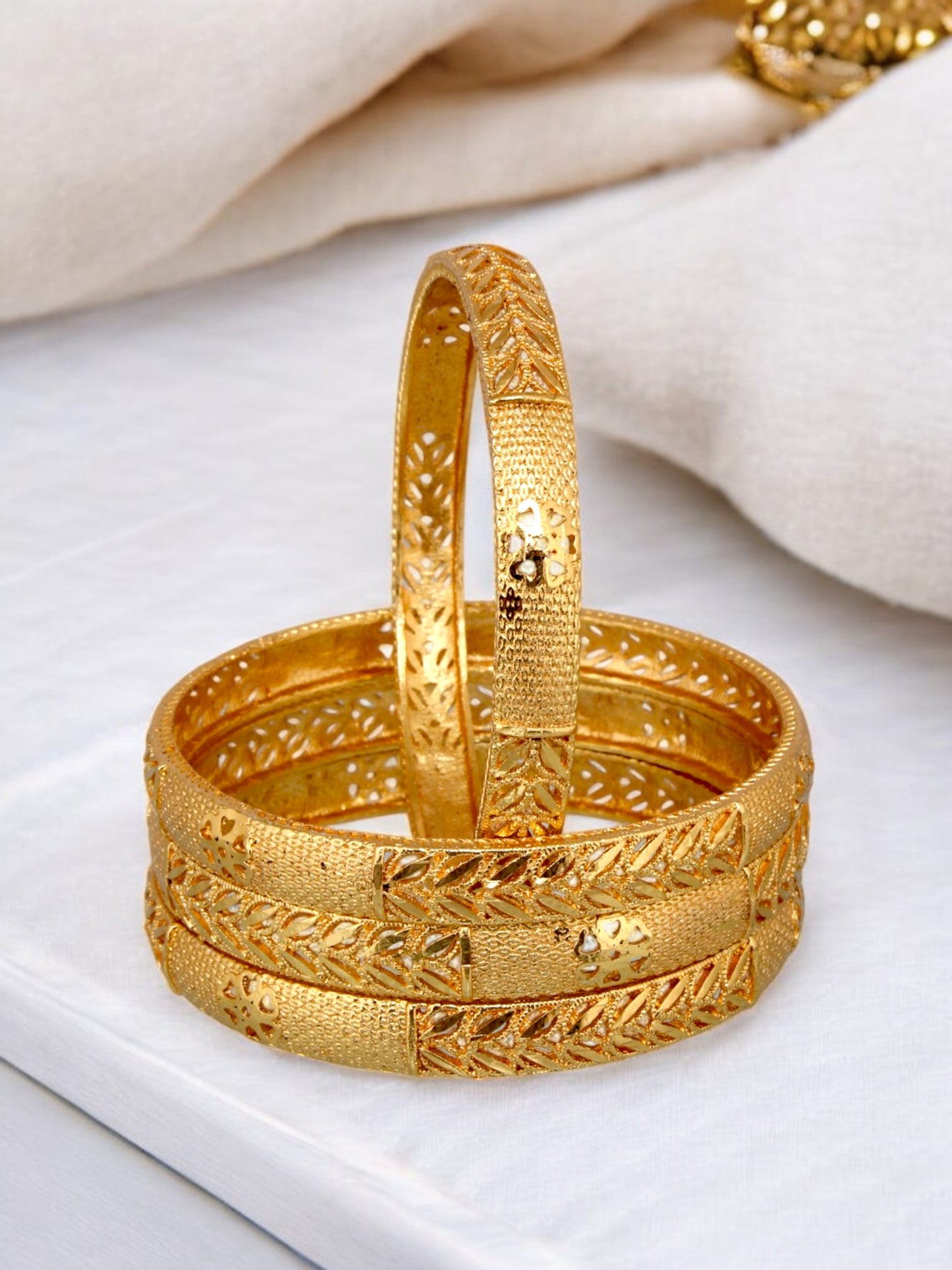 18k One Gram Gold Plated Traditional Designer Pack of 4 Bangle Set For Women