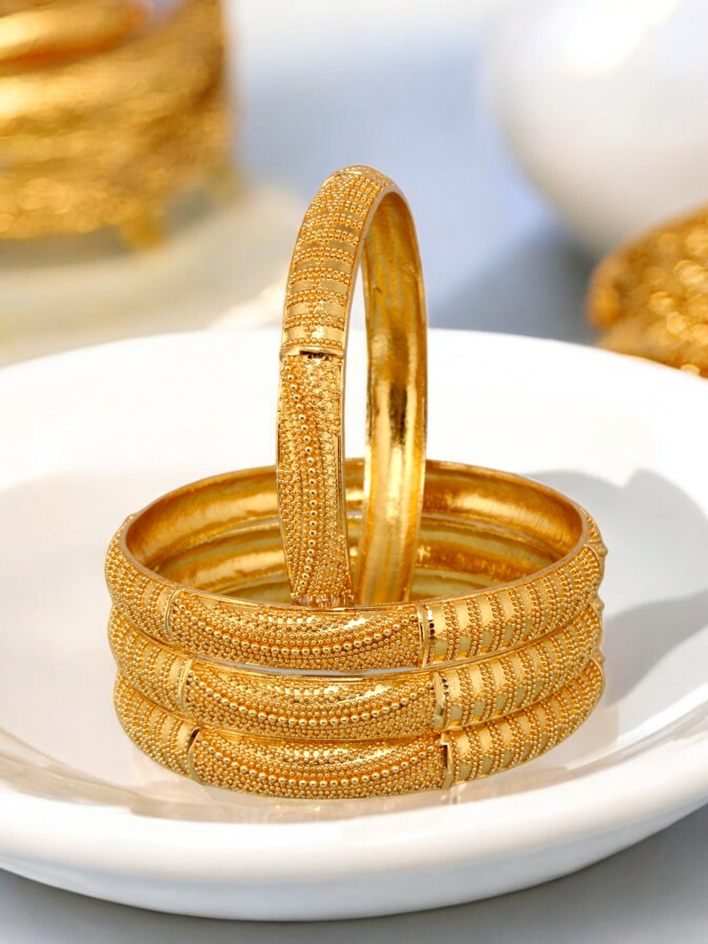 18k One Gram Gold Plated Traditional Designer Pack of 4 Bangle Set For Women