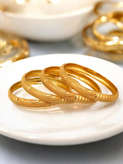 18k One Gram Gold Plated Traditional Designer Pack of 4 Bangle Set For Women