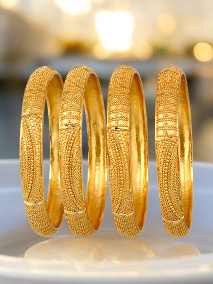 18k One Gram Gold Plated Traditional Designer Pack of 4 Bangle Set For Women