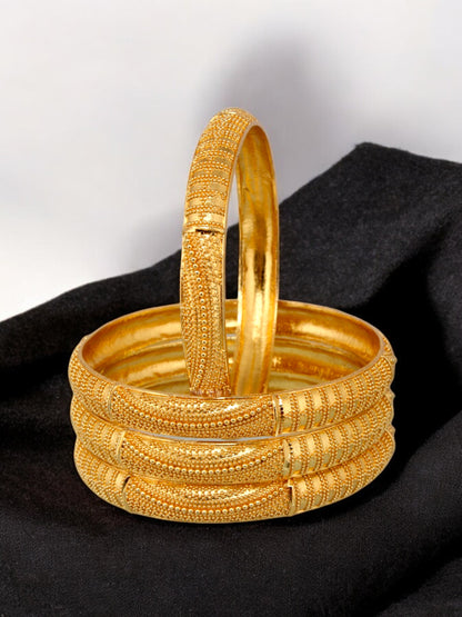 18k One Gram Gold Plated Traditional Designer Pack of 4 Bangle Set For Women