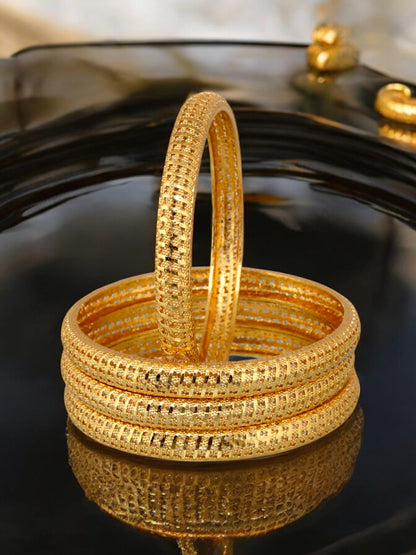 18k One Gram Gold Plated Traditional Designer Pack of 4 Bangle Set For Women