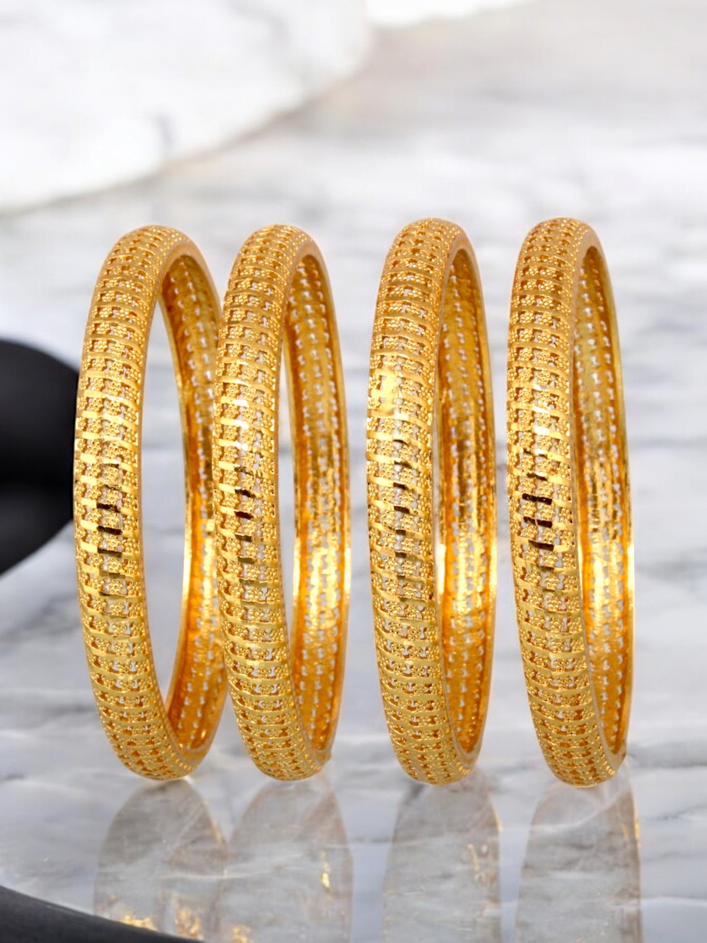 18k One Gram Gold Plated Traditional Designer Pack of 4 Bangle Set For Women