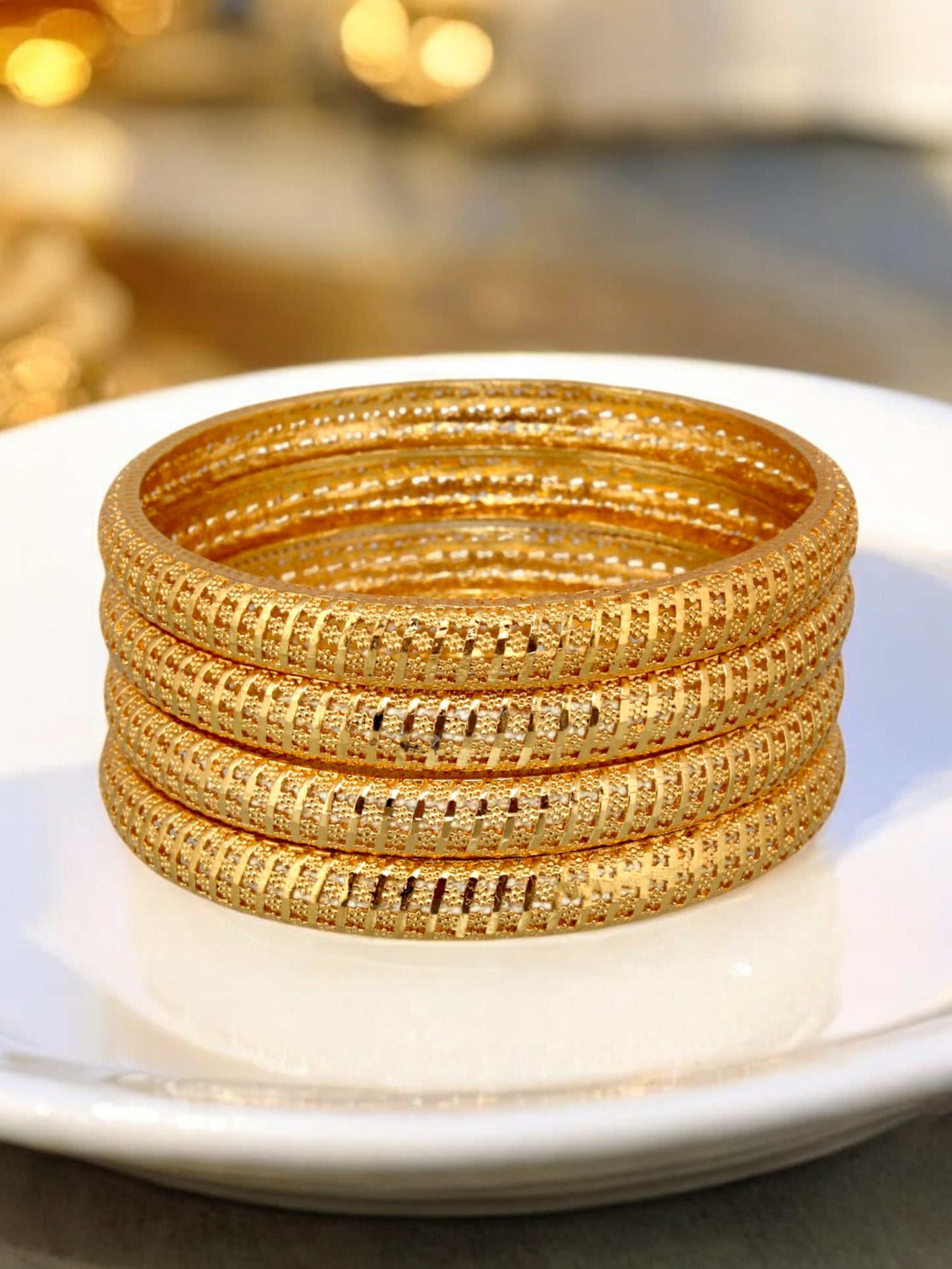 18k One Gram Gold Plated Traditional Designer Pack of 4 Bangle Set For Women