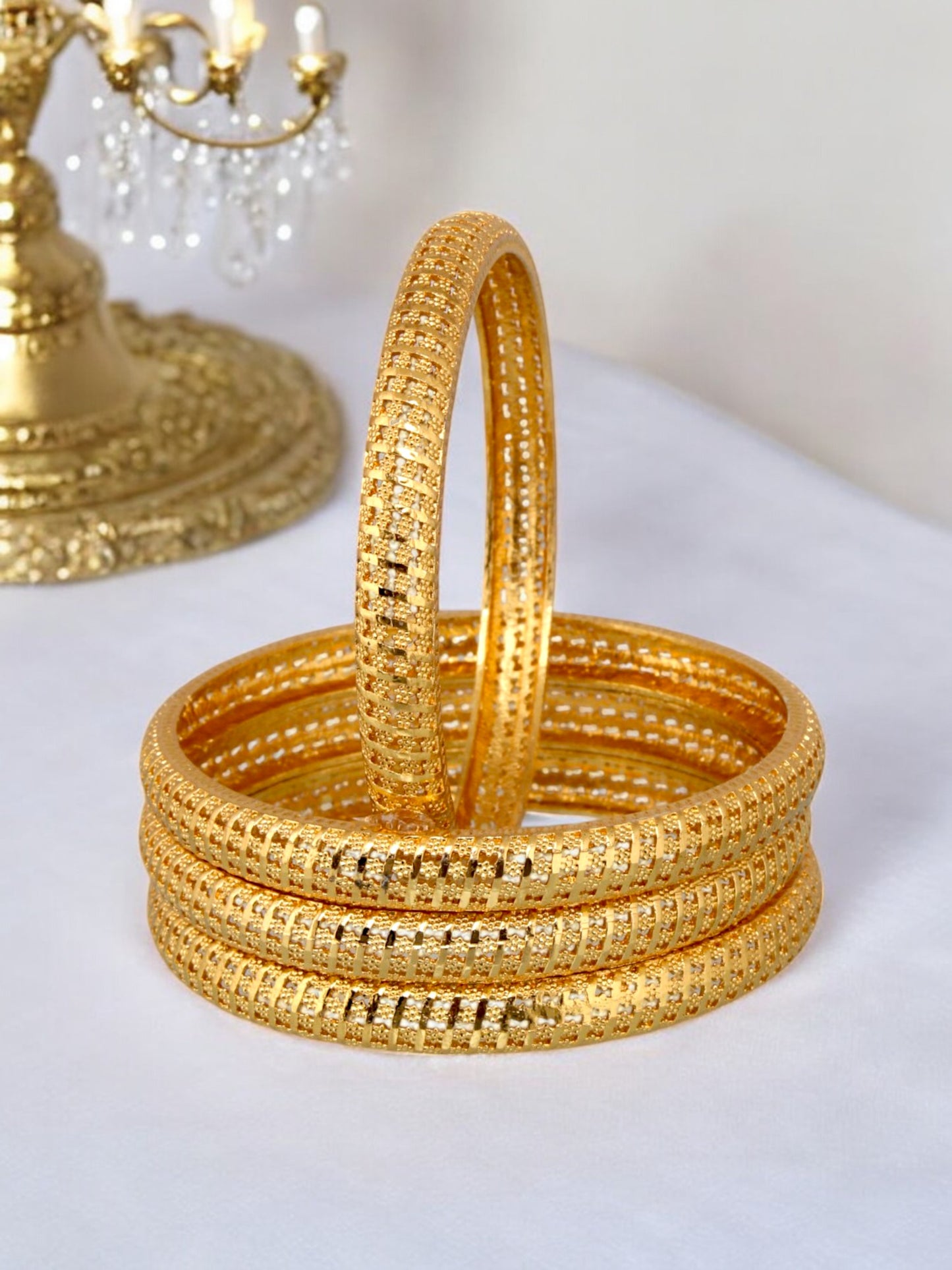 18k One Gram Gold Plated Traditional Designer Pack of 4 Bangle Set For Women