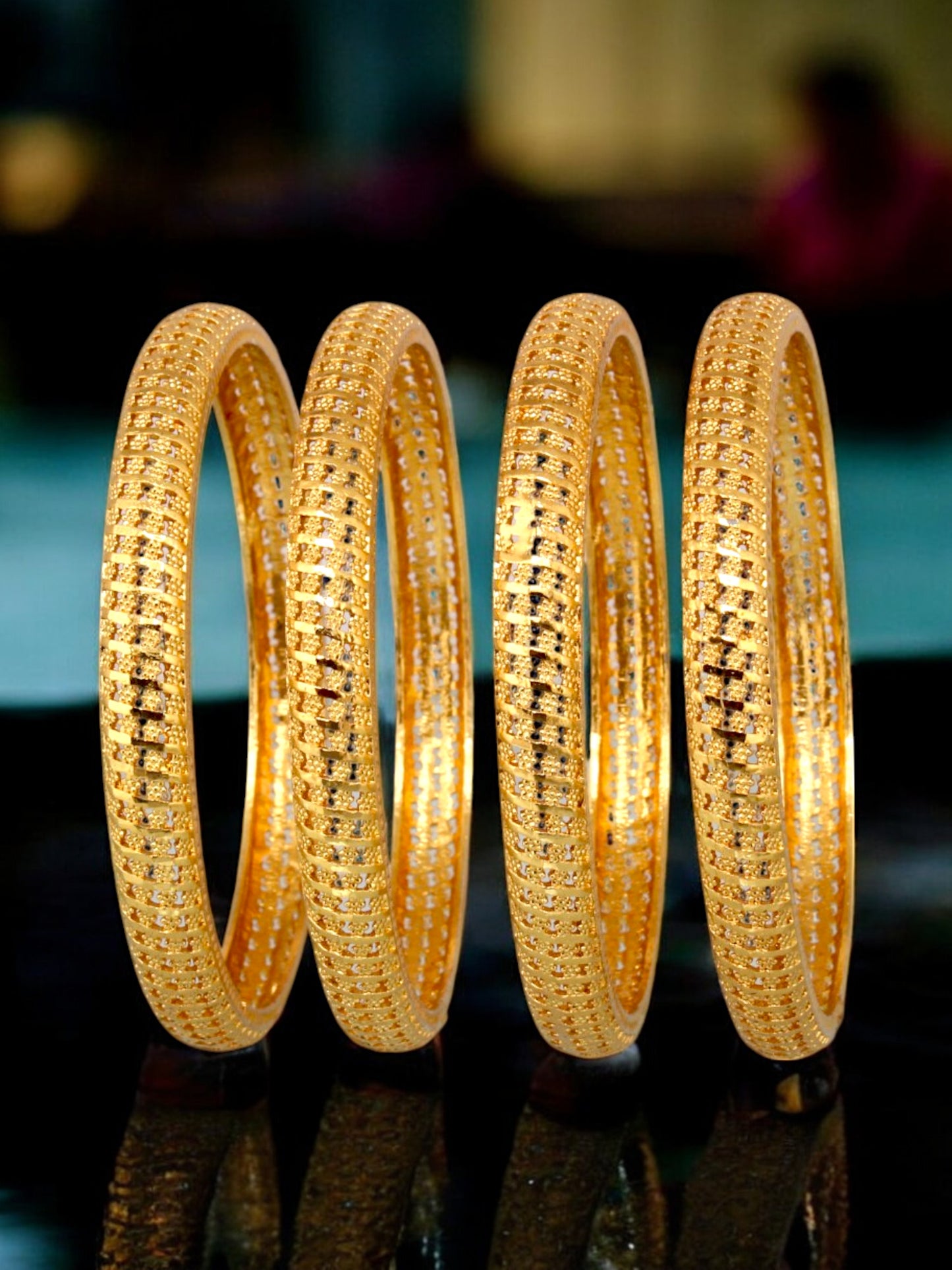 18k One Gram Gold Plated Traditional Designer Pack of 4 Bangle Set For Women