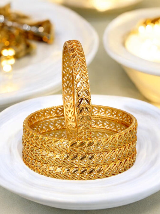 18k One Gram Gold Plated Traditional Designer Pack of 4 Bangle Set For Women