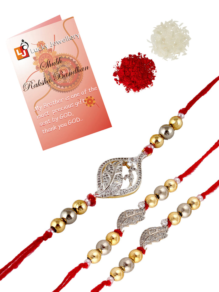 Designer Gold Plated AD Rakhi Pack of 3