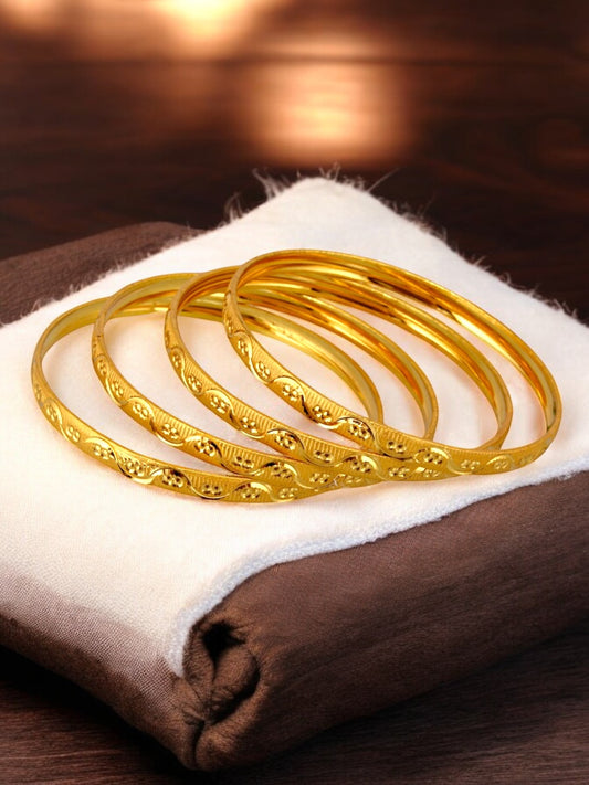 18k One Gram Gold Plated Traditional Designer Pack of 4 Bangle Set For Women