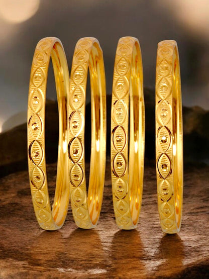 18k One Gram Gold Plated Traditional Designer Pack of 4 Bangle Set For Women