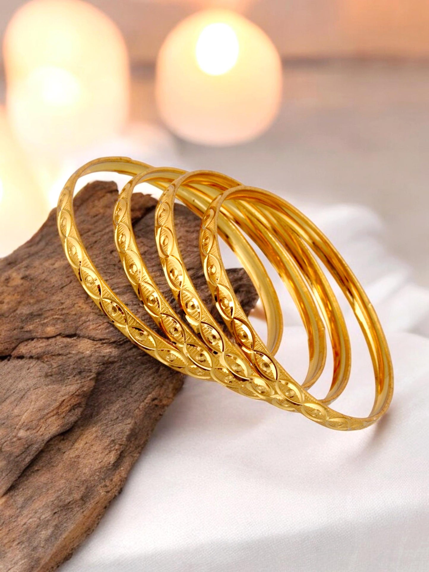 18k One Gram Gold Plated Traditional Designer Pack of 4 Bangle Set For Women