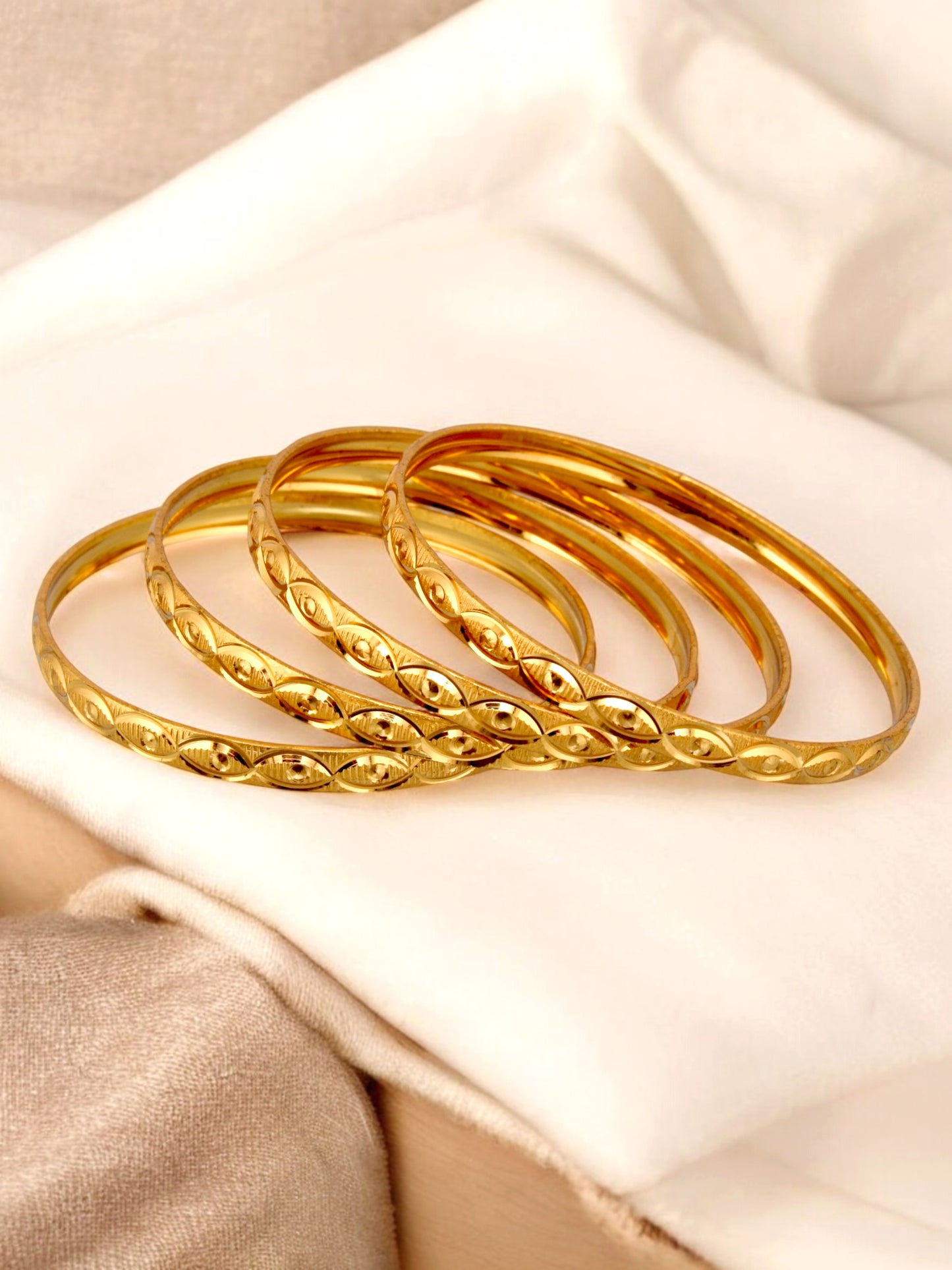 18k One Gram Gold Plated Traditional Designer Pack of 4 Bangle Set For Women