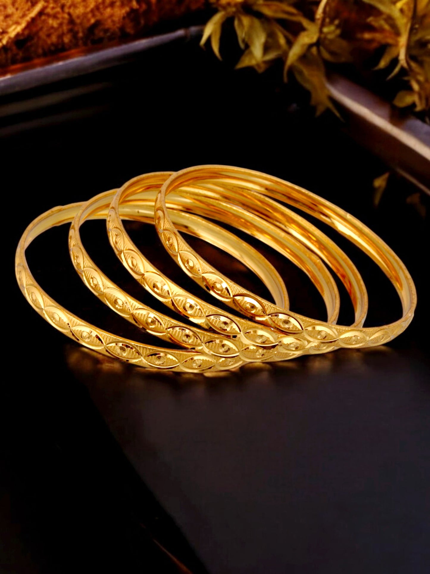 18k One Gram Gold Plated Traditional Designer Pack of 4 Bangle Set For Women