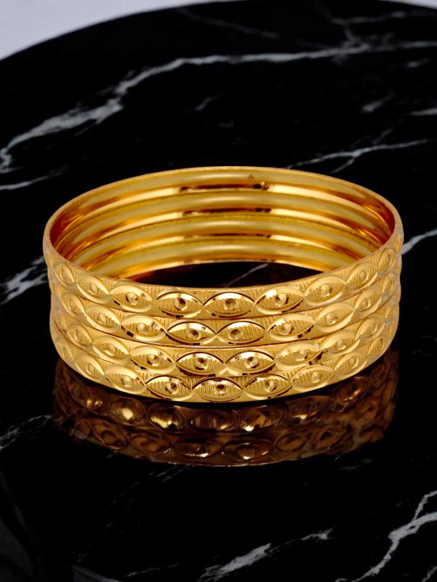 18k One Gram Gold Plated Traditional Designer Pack of 4 Bangle Set For Women