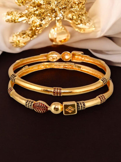 18k One Gram Gold Plated Traditional Designer Pack of 2 Bangle Set For Women