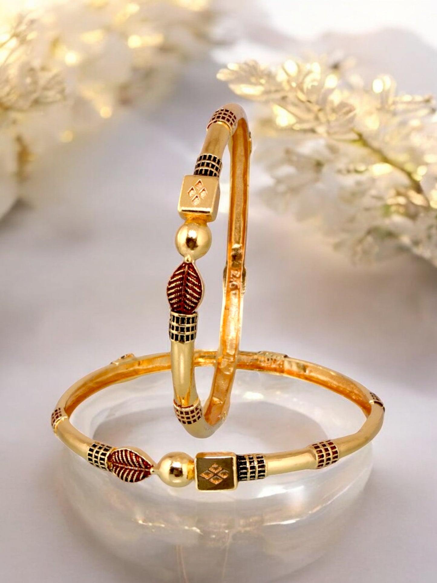 18k One Gram Gold Plated Traditional Designer Pack of 2 Bangle Set For Women