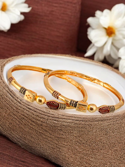 18k One Gram Gold Plated Traditional Designer Pack of 2 Bangle Set For Women