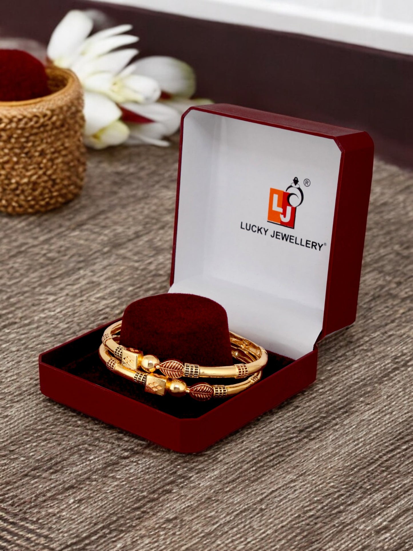 18k One Gram Gold Plated Traditional Designer Pack of 2 Bangle Set For Women