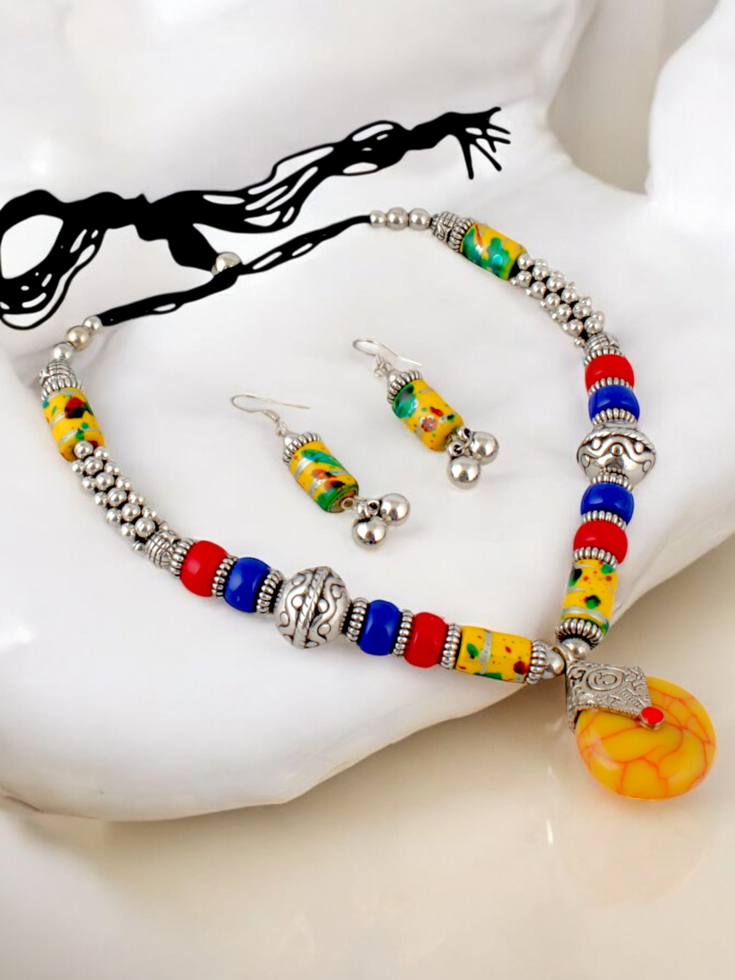 Tribal Afgani Boho Stylish Navratri Dandiya Necklace Set with Earrings for Women & Girls