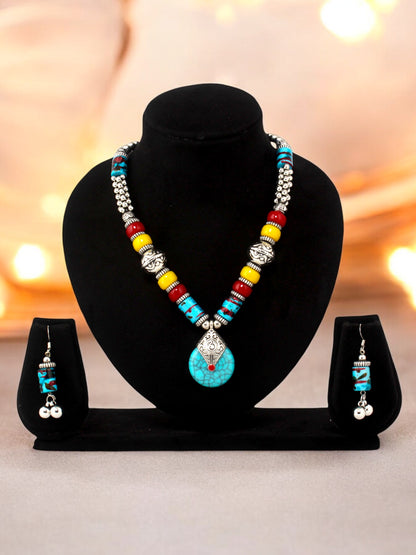 Tribal Afgani Boho Stylish Navratri Dandiya Necklace Set with Earrings for Women & Girls