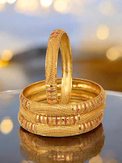 18k One Gram Gold Plated Traditional Designer Pack of 4 Bangle Set For Women