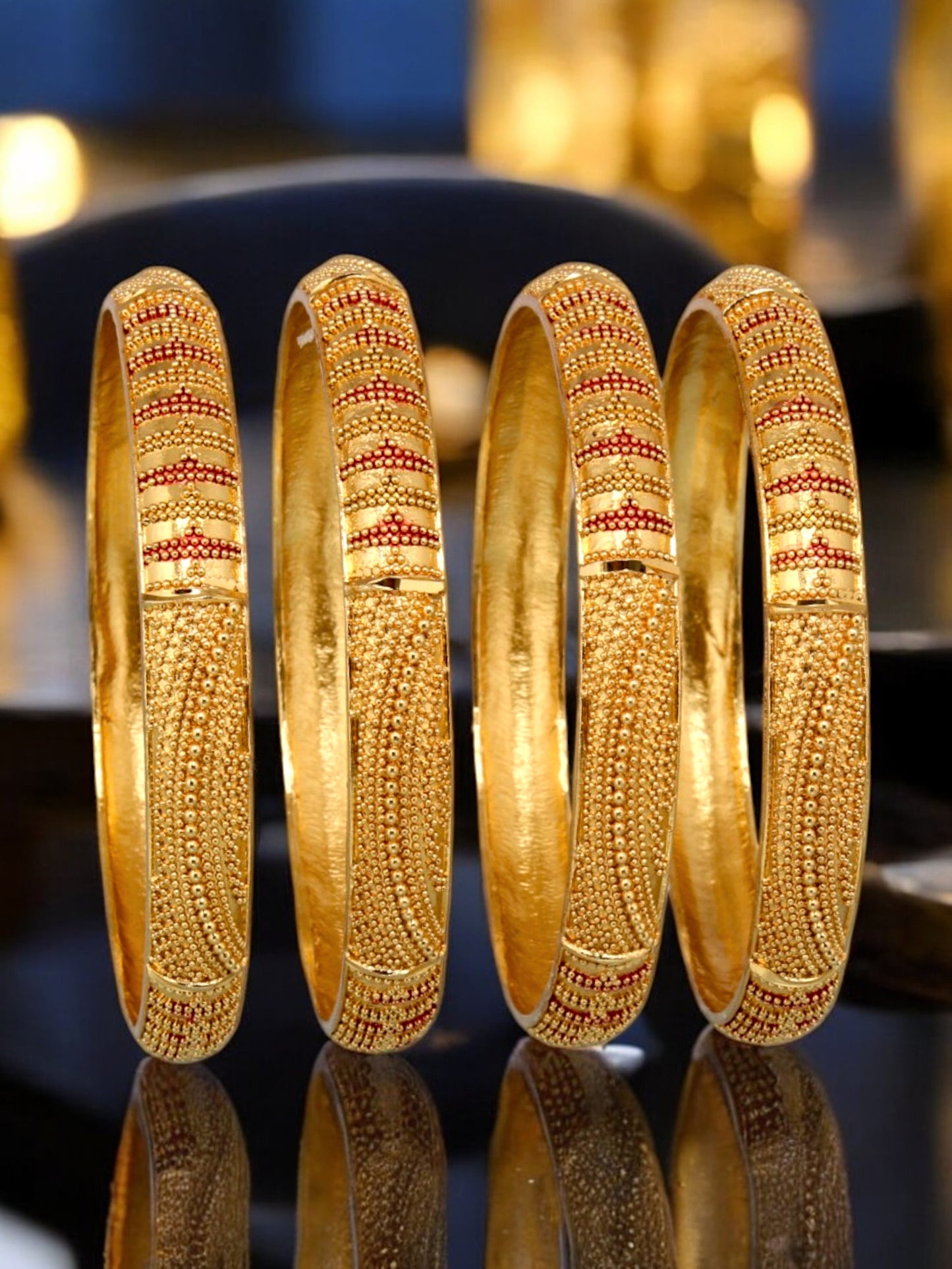 18k One Gram Gold Plated Traditional Designer Pack of 4 Bangle Set For Women