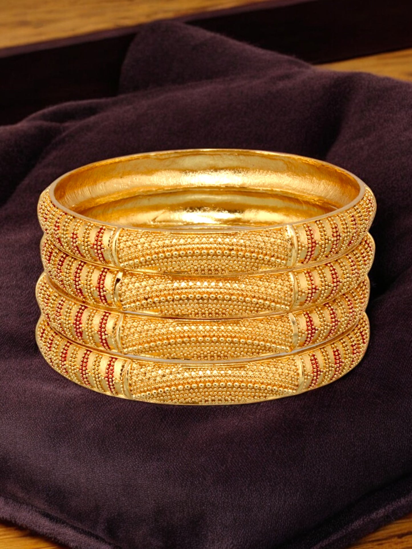 18k One Gram Gold Plated Traditional Designer Pack of 4 Bangle Set For Women