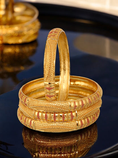 18k One Gram Gold Plated Traditional Designer Pack of 4 Bangle Set For Women