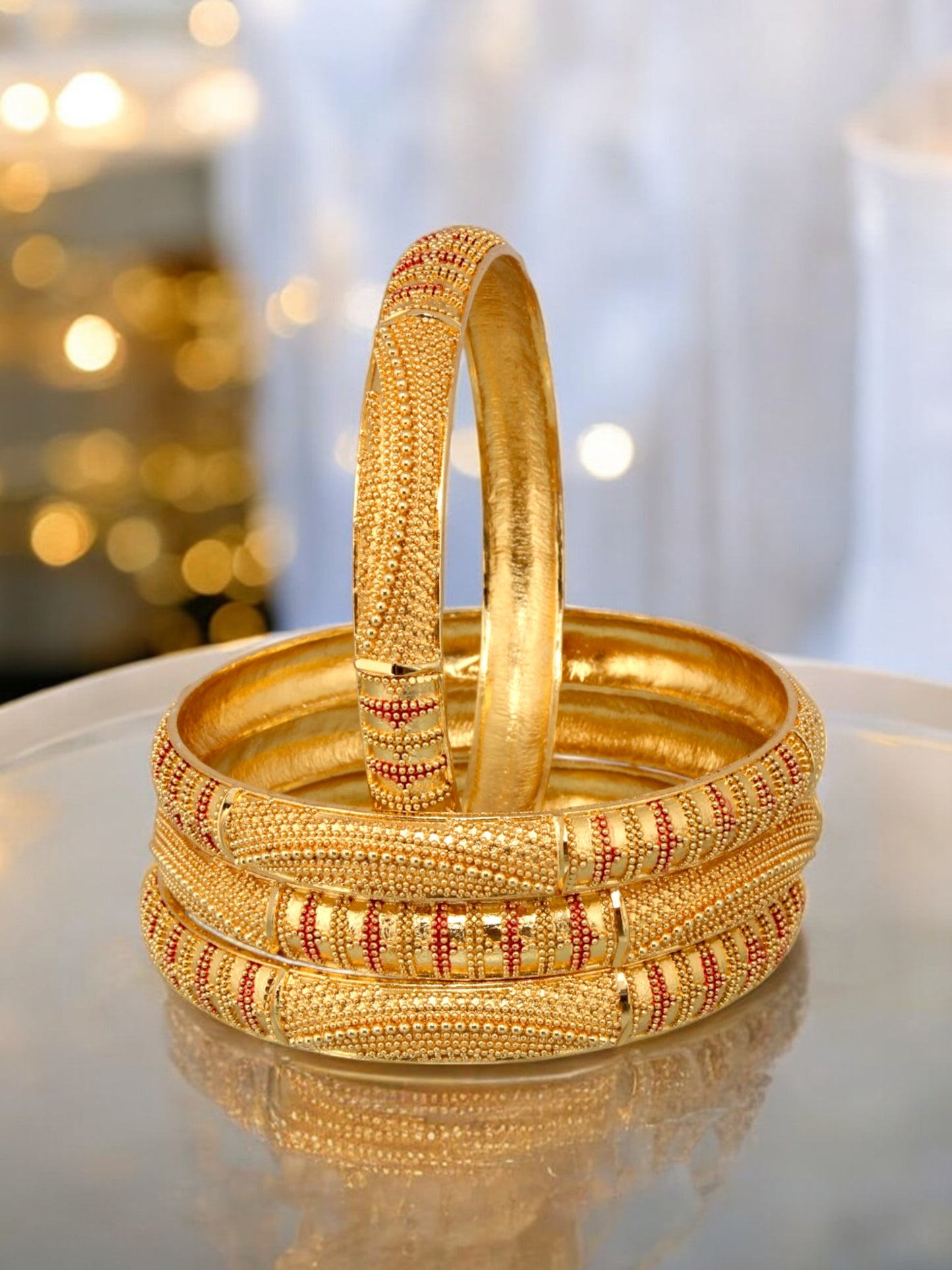 18k One Gram Gold Plated Traditional Designer Pack of 4 Bangle Set For Women